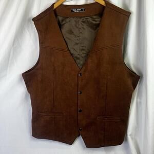 PJ Paul Jones Mens Brown Snap Front Vest Faux Suede Western Pockets XXL EUC